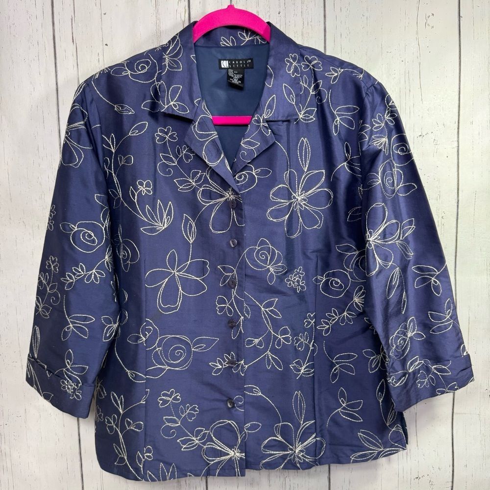Carole Little 100% Silk Floral Blazer Vintage Artsy Cottagecore Boxy Fit Boho